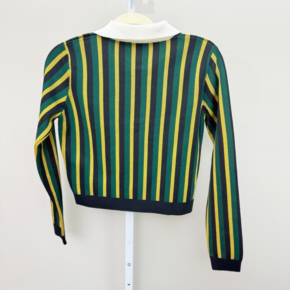 Zara Striped Green and Yellow Collared Sweater size S new with tags - Picture 4 of 5